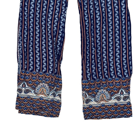 Hippie Boho Split Leg Peacock Pattern Pull On Pants Size Medium BNWOT - Picture 3 of 7